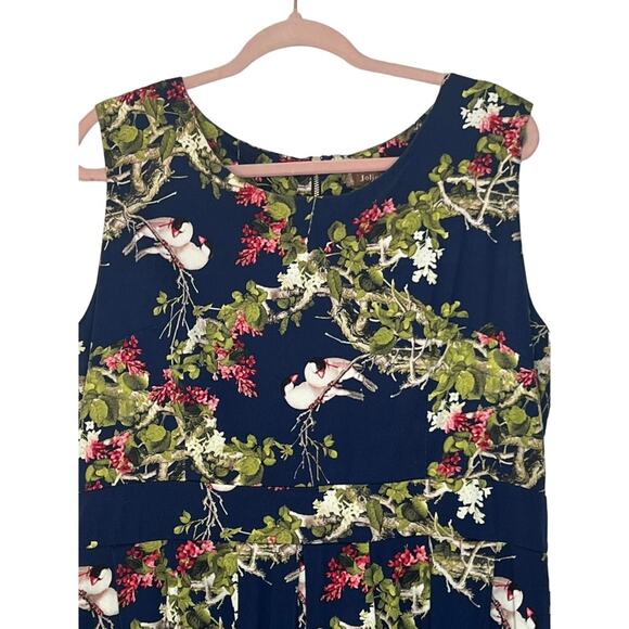 Jolie Moi Blue Bird Floral Sleeveless A-line Pleats Lined Midi Dress Size 18 - Picture 2 of 9